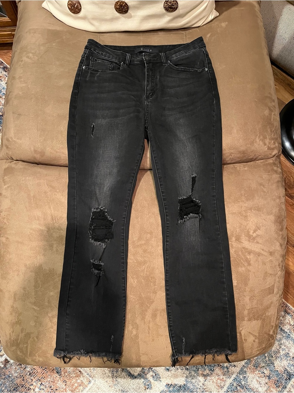 RISEN Women’s Black High-Rise Skinny Distressed Denim Jeans, see sizing